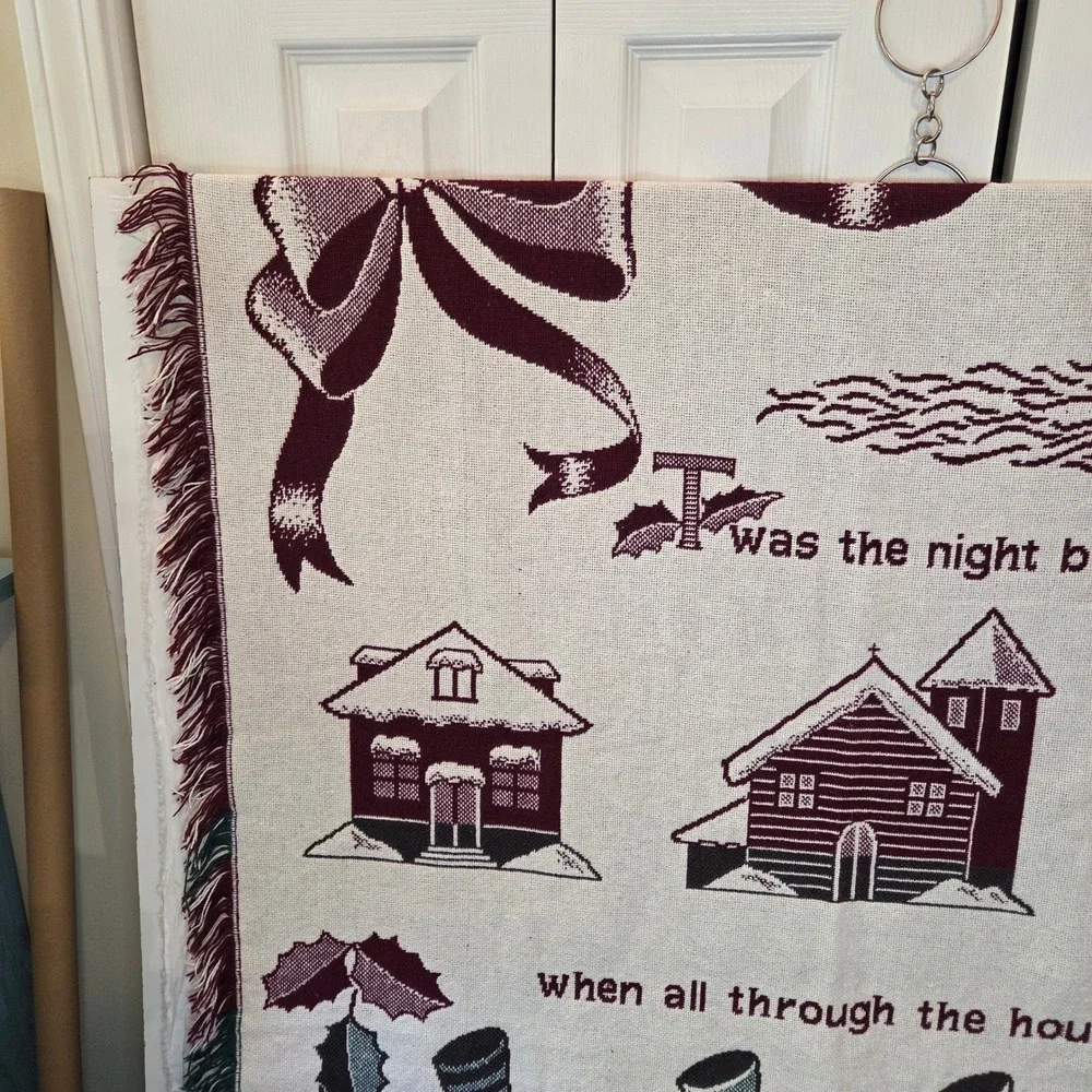 Vintage Twas Night Before Christmas Tapestry Throw 47x70 Cotton Spain Santa NICE